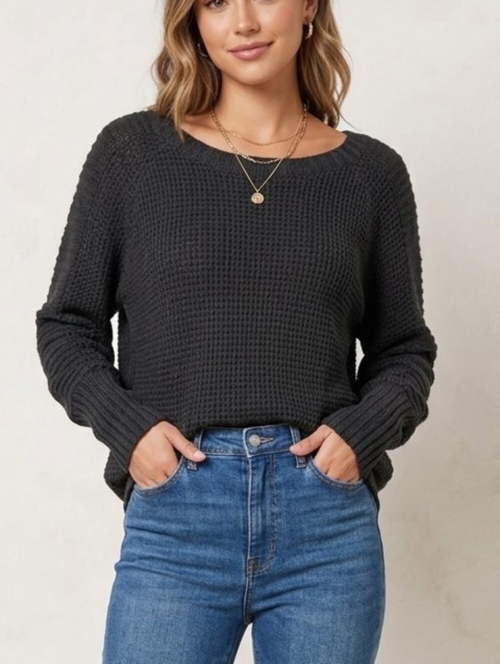 Black Women's Knit Sweater - Classic Long Sleeve